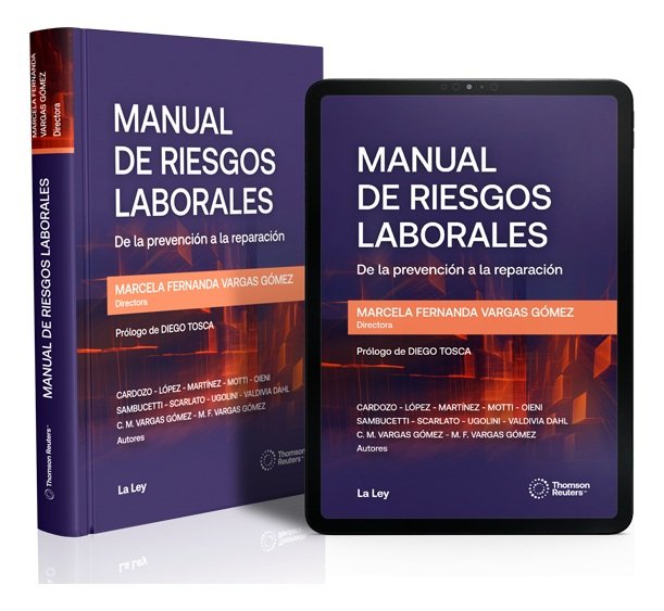 Portada del Manual de Riesgos Laborales 1ª Edición 2025, libro y versión eBook sobre prevención y reparación laboral
